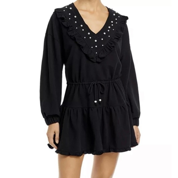 NWT Sundays Gemma Black Ruffle Mini Dress with Pearl Accents, Elastic Waist, XL - Picture 13 of 16